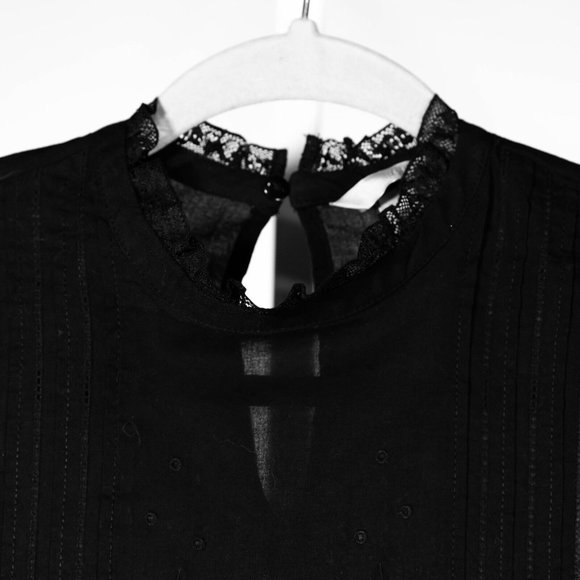 H&M Women's Blouse Black Embroidered Floral Sheer Lace Long Sleeve Shirt Top 4 - Picture 5 of 12